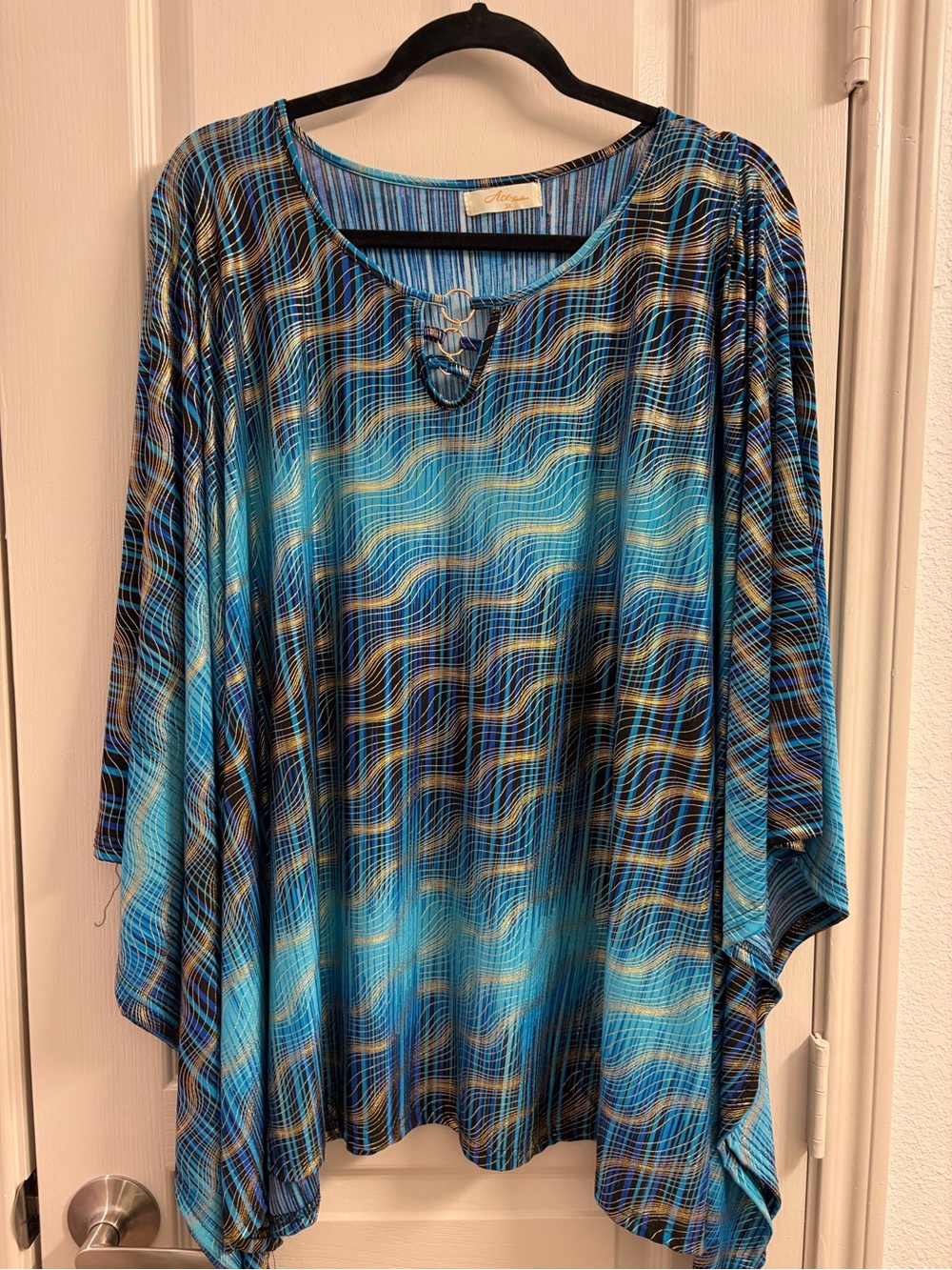 Alfani Blue and Black Wave-Print Scoop Neck Tunic